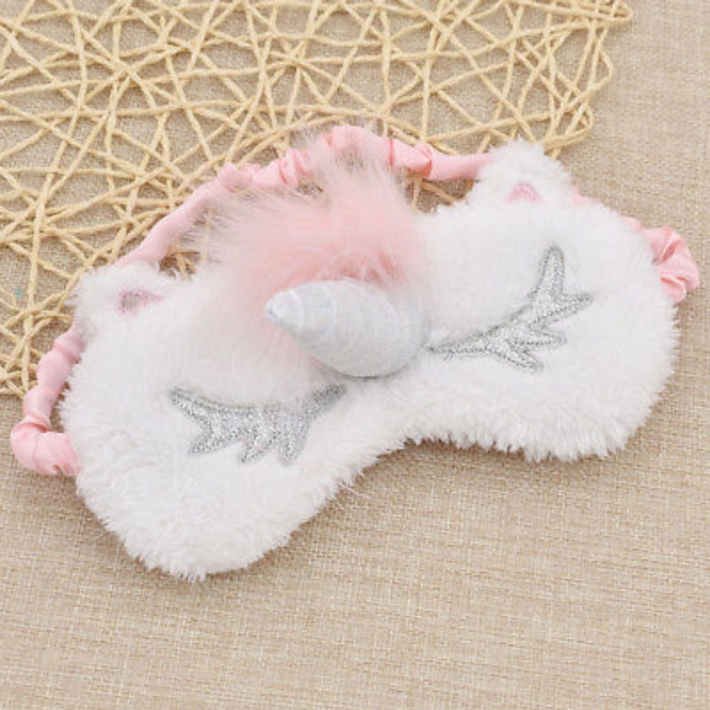 Pink White Silver Unicorn Plush Sleep Mask